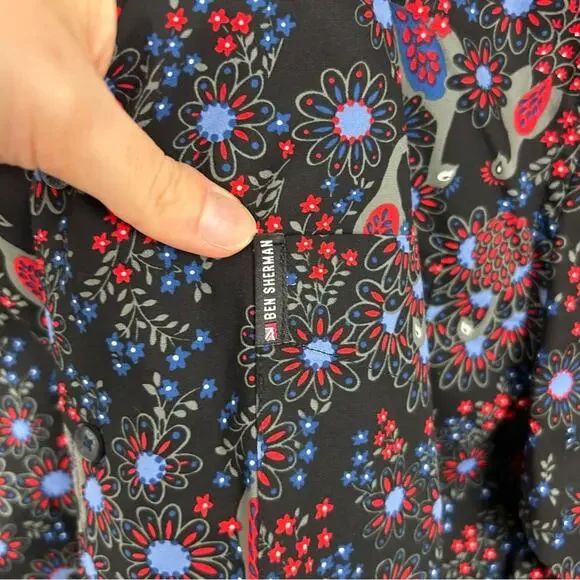 Ben Sherman Men’s Peacock Floral Short Sleeve Button Down Shirt Size L - Picture 9 of 10
